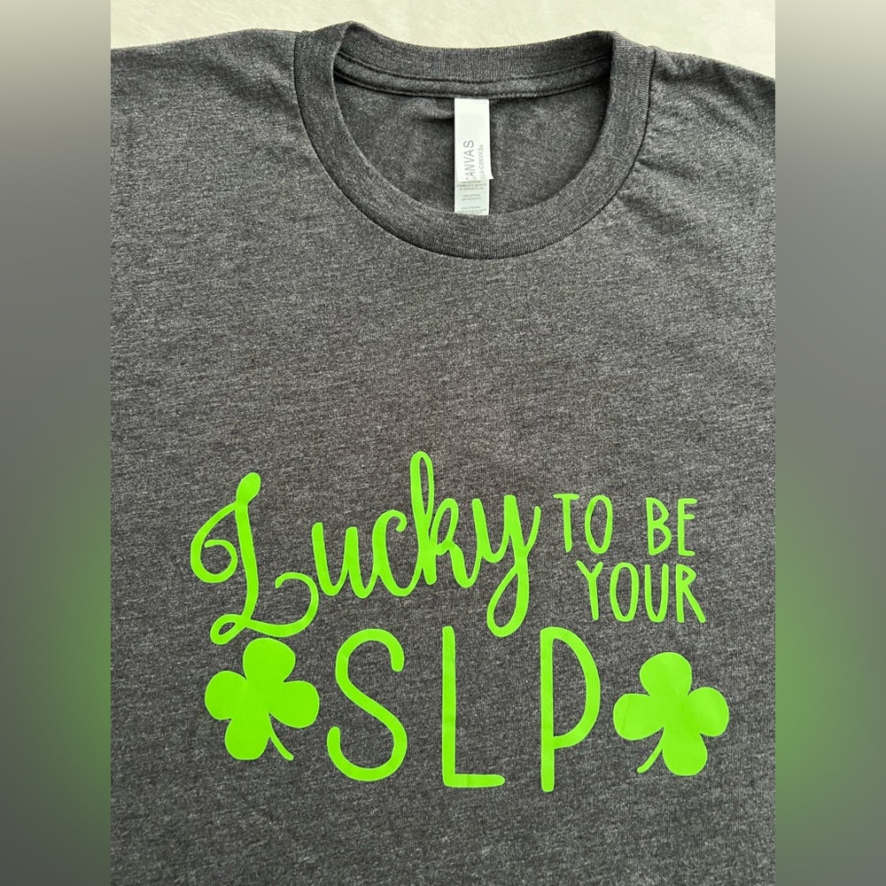 Bella Canvas Charcoal Graphic Speech Language Pathologist SLP St. Patrick’s Day